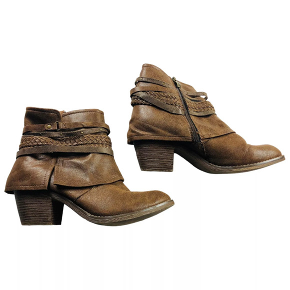 Lime Light Womens Faux Leather Cuffed Ankle Booties Block Heels Brown Size 10 - Picture 2 of 9